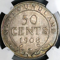 1908 NGC AU Newfoundland Canada Edward VII 50 Cents Silver Coin (24101102C)