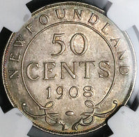1908 NGC AU Newfoundland Canada Edward VII 50 Cents Silver Coin (24101102C)