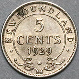 1929 Newfoundland 5 Cents VF George V Canada Sterling Silver Coin (23070202R)