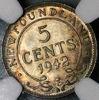 1942-C NGC MS 63 Canada Newfoundland 5 Cents George VI Sterling Silver Coin (23050703C)