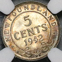 1942-C NGC MS 63 Canada Newfoundland 5 Cents George VI Sterling Silver Coin (23050703C)