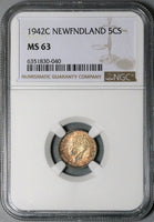 1942-C NGC MS 63 Canada Newfoundland 5 Cents George VI Sterling Silver Coin (23050703C)