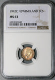 1942-C NGC MS 63 Canada Newfoundland 5 Cents George VI Sterling Silver Coin (23050703C)