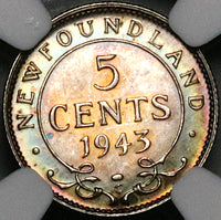 1943-C NGC MS 63 Canada Newfoundland 5 Cents George VI Silver Coin (23050803C)