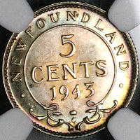 1943-C NGC MS 63 Canada Newfoundland 5 Cents George VI Silver Coin (23050803C)