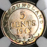 1943-C NGC MS 63 Canada Newfoundland 5 Cents George VI Silver Coin (23050803C)