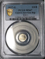 1837-G PCGS MS 67 Central American Republic 1/4 Real Guatemala Silver Coin (23061701C)