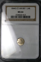 1844-G NGC MS 64 Central American Republic 1/4 Real Guatemala Coin (23052601C)