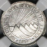 1824-NG NGC AU 58 Central American Rep 1 Real Guatemala Silver Coin (23091001C)
