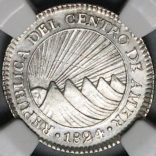 1824-NG NGC AU 58 Central American Rep 1 Real Guatemala Silver Coin (23091001C)