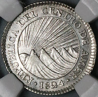 1824-NG NGC AU 58 Central American Rep 1 Real Guatemala Silver Coin (23091001C)