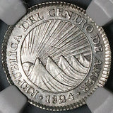 1824-NG NGC AU 58 Central American Rep 1 Real Guatemala Silver Coin (23091001C)