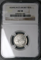 1824-NG NGC AU 58 Central American Rep 1 Real Guatemala Silver Coin (23091001C)