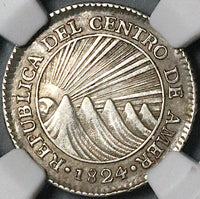 1824-NG NGC XF 40 Central American Republic 1 Real Guatemala Silver Coin (24103102C)