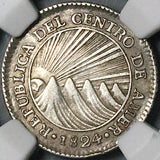 1824-NG NGC XF 40 Central American Republic 1 Real Guatemala Silver Coin (24103102C)