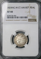 1824-NG NGC XF 40 Central American Republic 1 Real Guatemala Silver Coin (24103102C)