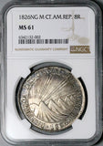 1826-NG NGC MS 61 Central American Republic Guatemala 8 Reales Silver Coin (26031001C)