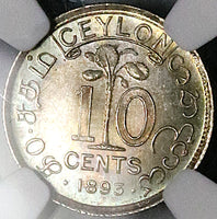 1893 NGC MS 66 Ceylon Victoria 10 Cents Britain Gem Silver Coin Pop 5/0 (25071001C)