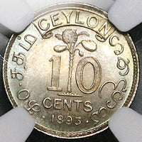 1893 NGC MS 66 Ceylon Victoria 10 Cents Britain Gem Silver Coin Pop 5/0 (25071001C)