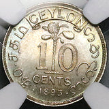 1893 NGC MS 66 Ceylon Victoria 10 Cents Britain Gem Silver Coin Pop 5/0 (25071001C)