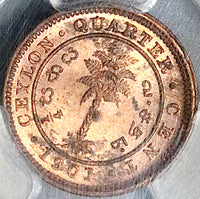 1901 PCGS MS 65 RD Ceylon 1/4 Cent Key Britain Empire Coin (23051401C)