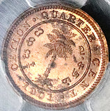 1901 PCGS MS 65 RD Ceylon 1/4 Cent Key Britain Empire Coin (23051401C)
