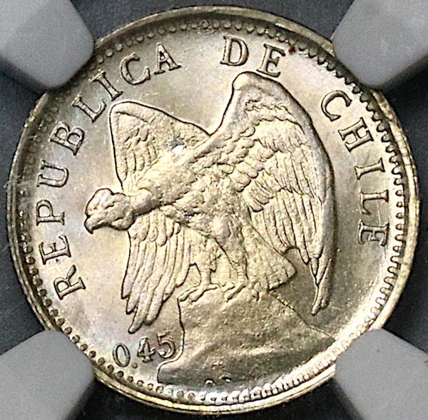1916 NGC MS 66 Chile 10 Centavos Condor Bird Santiago Mint Silver Coin POP 3/0 (24102301D