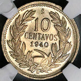 1940 NGC MS 64 Chile 10 Centavos Condor Bird Santiago Mint State Coin (24070204C)