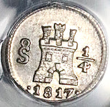 1817-So PCGS MS 64 Chile 1/4 Real Spain Colonial Lion Castle Silver Coin POP 2/0 (25120404C)