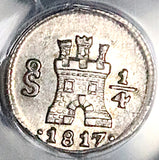 1817-So PCGS MS 64 Chile 1/4 Real Spain Colonial Lion Castle Silver Coin POP 2/0 (25120404C)