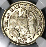 1885 NGC MS 66 Chile 1 Decimo Condor Santiago Gem Key Coin POP 1/0 (25122101C)