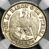 1885 NGC MS 66 Chile 1 Decimo Condor Santiago Gem Key Coin POP 1/0 (25122101C)