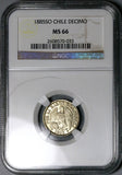 1885 NGC MS 66 Chile 1 Decimo Condor Santiago Gem Key Coin POP 1/0 (25122101C)