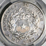 1854-So PCGS VF Chile 1 Peso Condor Crown Santiago Mint Silver Coin (26052401C)
