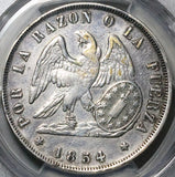 1854-So PCGS VF Chile 1 Peso Condor Crown Santiago Mint Silver Coin (26052401C)