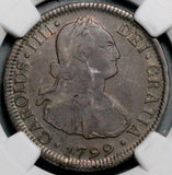 1799 NGC VF 30 Chile 2 Reales Charles IV Rare Inverted Mint Mark Spain Colony Silver Coin (26072004C)