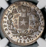 1844 NGC XF 45 Chile 2 Reales Condor Bird Silver Coin (26070403C)