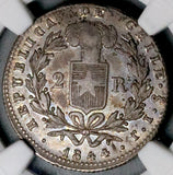 1844 NGC XF 45 Chile 2 Reales Condor Bird Silver Coin (26070403C)