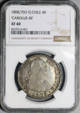1808/7 NGC XF 40 Chile 4 Reales Rare 25k Overdate Spain Colonial Silver Coin POP 1/6 (25110802C)