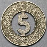 1926 Shanghai China 5 cents AU Omnibus Bus Transportation Token Coin (25052203R)
