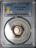 1942-B PCGS MS 64 Colombia 10 Centavos Bogota Mint State Condor Silver Coin (23081002C)