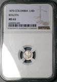 1870 NGC MS 63 Colombia 1/4 Decimo Bogota Rare Silver Coin POP 2/0 (23060702C)