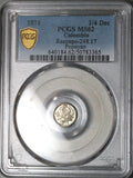 1871 PCGS MS 62 Colombia 1/4 Decimo Popayan Rare Silver Coin POP 1/0 (25040201C)