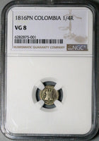 1816-PN NGC VG 8 Colombia 1/4 Real Popayan Mint Spain Colonial Silver Coin (24103101C)
