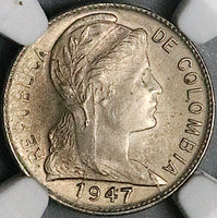 1947-B NGC MS 66  Colombia 1 Centavo Bogota Mint State Gem Coin POP 1/0 (23110701C)