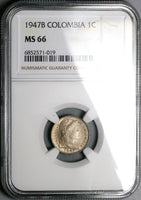 1947-B NGC MS 66  Colombia 1 Centavo Bogota Mint State Gem Coin POP 1/0 (23110701C)