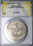 1859 ANACS VF 25 Colombia 1 Peso Bogota Granadine Confederation Condor Silver Coin (25102302C)