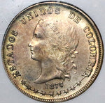 1877/6 NGC AU 55 Colombia 50 Centavos Bogota Overdate Silver Coin POP 1/0 (24070201C)
