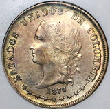 1877/6 NGC AU 55 Colombia 50 Centavos Bogota Overdate Silver Coin POP 1/0 (24070201C)