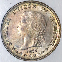 1877/6 NGC AU 55 Colombia 50 Centavos Bogota Overdate Silver Coin POP 1/0 (24070201C)